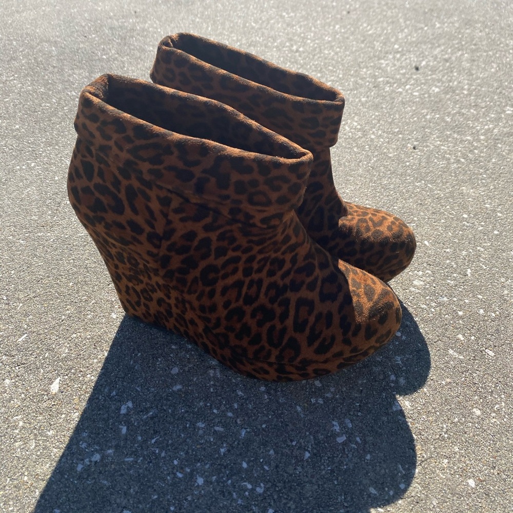 Leopard Print Bootie Wedges